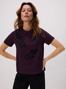 T-shirt z aplikacjami Reserved fioletowy damski 242HS-49X