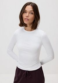 Gładki longsleeve Reserved biały damski 243HT-00X