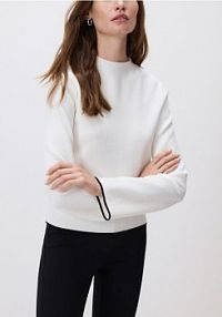 Sweter z kontrastową lamówką Reserved biały damski 274GV-01X