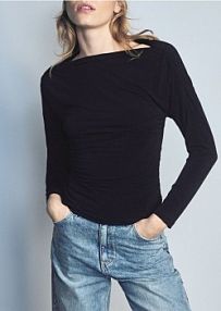 Longsleeve z marszczeniami Reserved czarny damski 327JX-99X