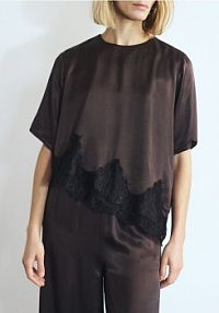 Asymetryczny top z koronką Reserved brązowy damski 335KB-89X