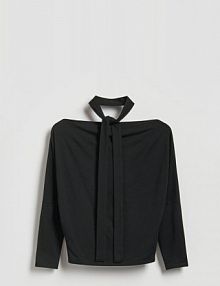 Longsleeve z wiązanym szalem Reserved czarny damski 336JX-99X