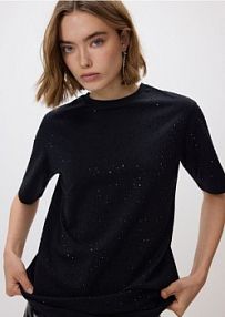 T-shirt ze strasem Reserved czarny damski 372IK-99X