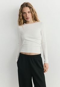 Longsleeve z modalem Reserved biały damski 416GA-01X