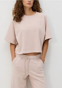 Krótki t-shirt z raglanowymi rękawami Reserved różowy damski 427GA-03X