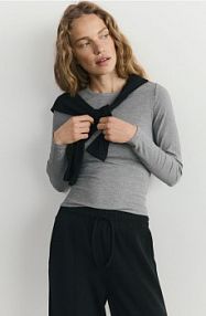 Longsleeve z modalem Reserved szary damski 434GA-09M