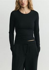 Longsleeve z modalem Reserved czarny damski 434GA-99X