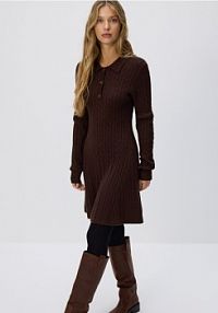 Dzianinowa sukienka mini Reserved brązowa 435HI-89X