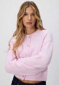 Kardigan z ozdobnym splotem Reserved różowy 487HH-30X