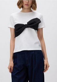 T-shirt z kokardą Reserved biały damski 495GA-00X