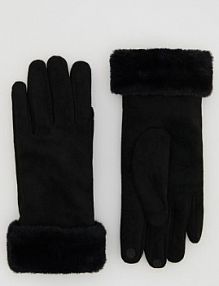 Rękawiczki ze sztucznym futerkiem Reserved czarne damskie 505FE-99X