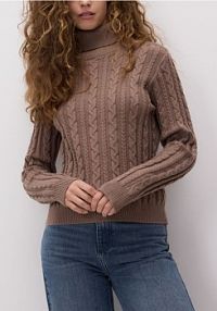 Golf z dekoracyjnym splotem Reserved brązowy damski 542HH-84X