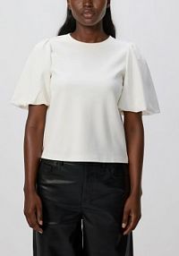 T-shirt z bufiastymi rękawami Reserved biały damski 573GA-01X
