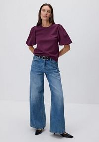 T-shirt z bufiastymi rękawami Reserved fioletowy damski 573GA-49X