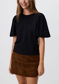 T-shirt z bufiastymi rękawami Reserved czarny damski 573GA-99X