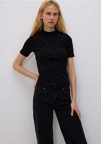 T-shirt z aplikacją Reserved czarny damski 578GA-99X