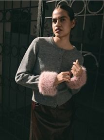 Kardigan z futrzanymi mankietami Reserved szary 586FW-85M