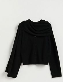 Kardigan z szalem z wełną Reserved czarny damski 642HO-99X