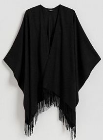 Poncho z frędzlami Reserved czarne 650FD-99X