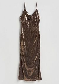 Błyszcząca sukienka maxi Reserved brązowa 659HS-88X