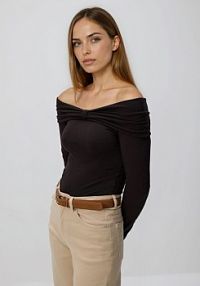 Longsleeve z modalem Reserved brązowy damski 667IU-89X