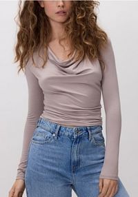 Bluzka z wiskozą Reserved beżowa damska 669IU-08X