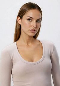 Longsleeve z modalem Reserved beżowy damski 673IU-08X