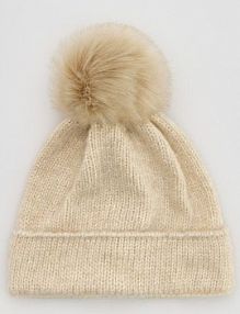 Czapka beanie z pomponem Reserved beżowa damska 719FF-12X
