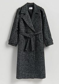Wiązany płaszcz z wełną Reserved czarny damski 723AY-99X