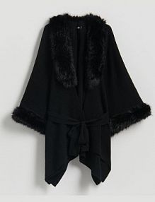 Ponczo ze sztucznym futerkiem Reserved czarne 723FD-99X
