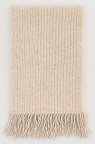 Prążkowany szalik z frędzlami Reserved beżowy damski 726FD-12X