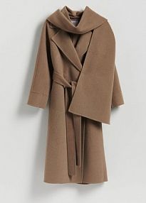 Płaszcz handmade z odpinanym szalem Reserved beżowy damski 744HD-80X