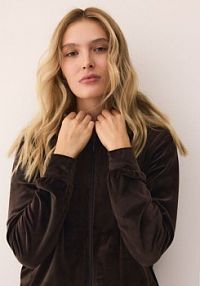 Welurowa bluza z kapturem Reserved brązowa damska 816GA-89X