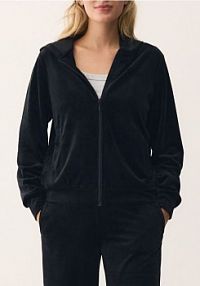 Welurowa bluza z kapturem Reserved czarna damska 816GA-99X