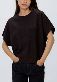 T-shirt z metalizowaną nicią Reserved brązowy damski 869HD-89X