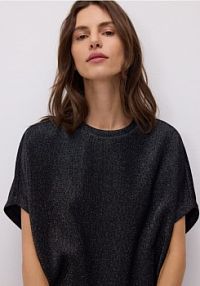 T-shirt z metalizowaną nicią Reserved czarny damski 869HD-99X