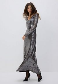 Cekinowa sukienka maxi Reserved beżowa 927II-80X