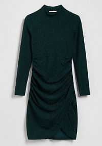 Błyszcząca sukienka z drapowaniem Reserved turkusowa 945GA-67X