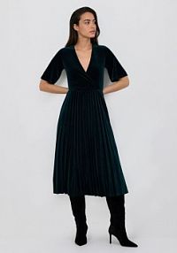 Welurowa sukienka z plisowaniem Reserved turkusowa 947GA-67X