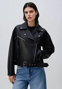 Kurtka ramoneska z paskiem Reserved czarna UA656-99X