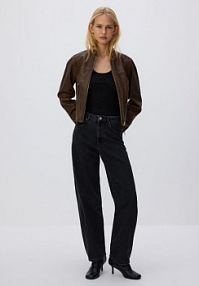 Skórzana kurtka ze stójką Reserved brązowa damska UA657-88X