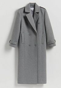 Dwurzędowy płaszcz z wełną Reserved szary damski VZ731-85M