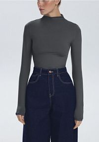 Longsleeve ze stójką Reserved szary damski ZI723-85X