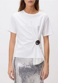 T-shirt z ozdobnym detalem Reserved biały damski ZQ817-01X