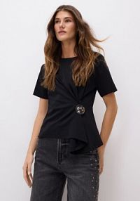 T-shirt z ozdobnym detalem Reserved czarny damski ZQ817-99X