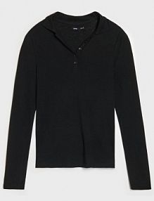 Koszulka polo z długimi rękawami Sinsay czarna damska 602EU-99X