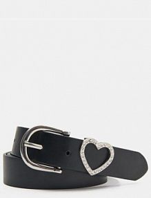 Pasek z imitacji skóry ze srebrną klamrą i ozdobnym sercem Sinsay czarny damski 942EJ-99X