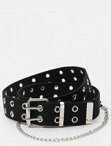 Parciany pasek z metalową klamrą i oczkami Sinsay czarny damski 9519F-99X