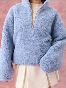 Bluza sherpa ze stójką na zamek Sinsay niebieska damska 983FI-50X