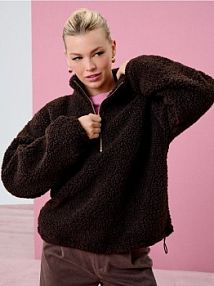 Bluza sherpa ze stójką na zamek Sinsay brązowa damska 983FI-89X